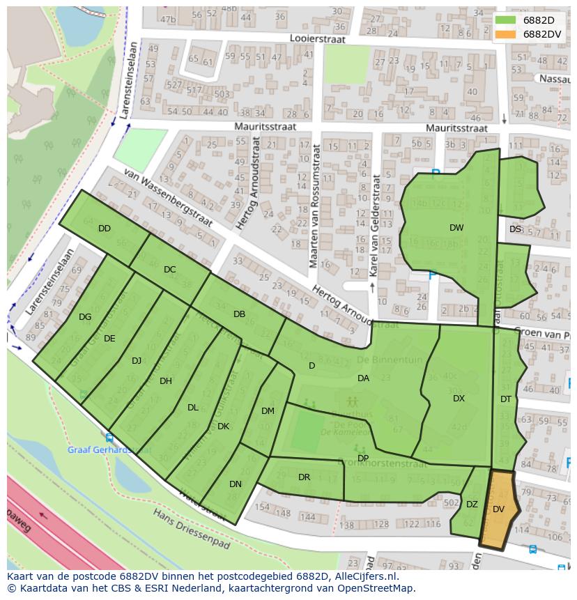 Afbeelding van het postcodegebied 6882 DV op de kaart.