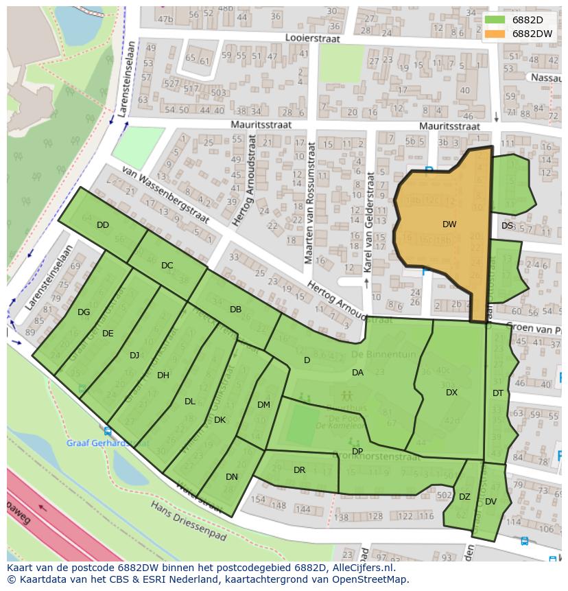 Afbeelding van het postcodegebied 6882 DW op de kaart.