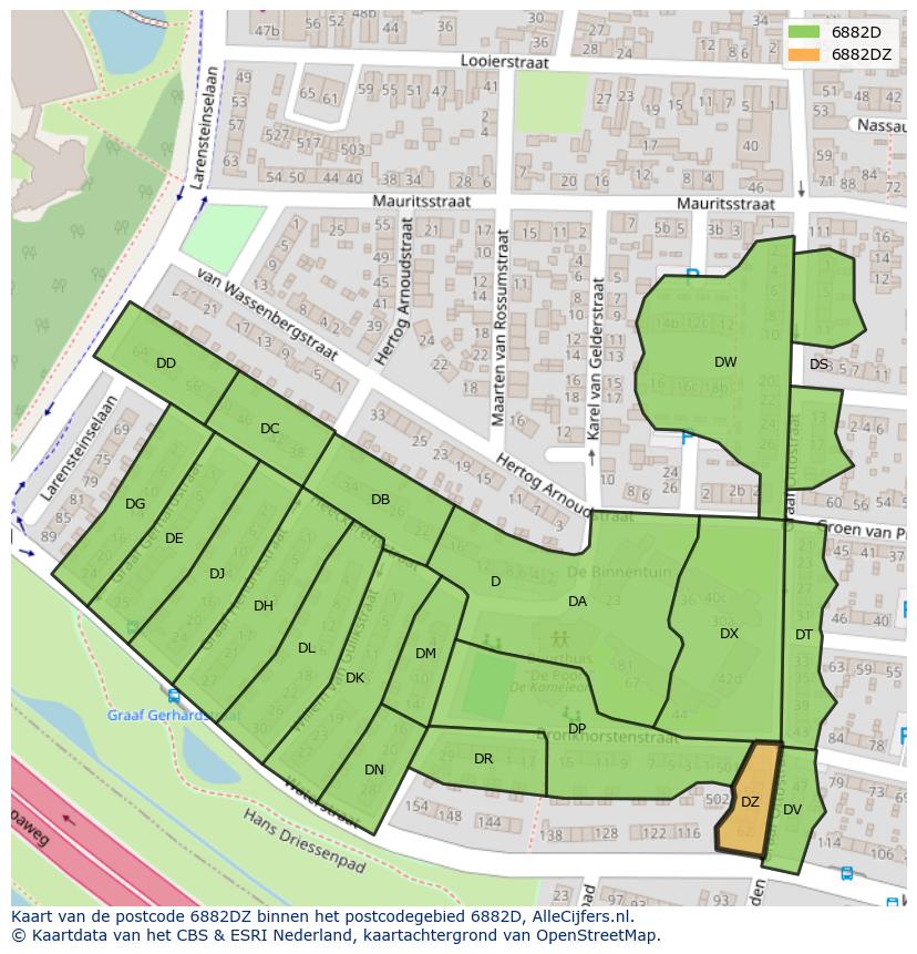 Afbeelding van het postcodegebied 6882 DZ op de kaart.