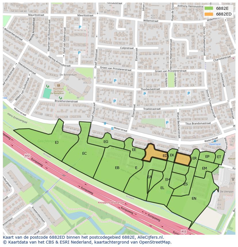 Afbeelding van het postcodegebied 6882 ED op de kaart.