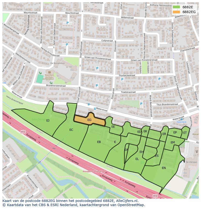Afbeelding van het postcodegebied 6882 EG op de kaart.