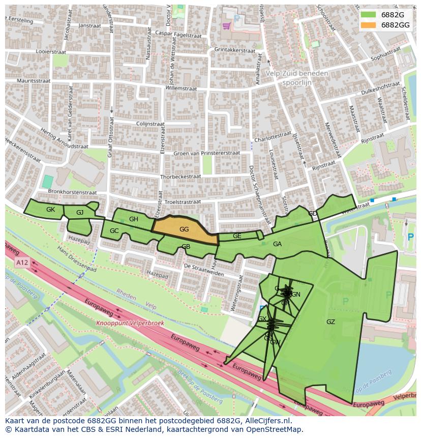 Afbeelding van het postcodegebied 6882 GG op de kaart.