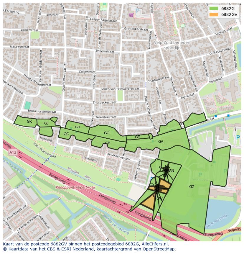 Afbeelding van het postcodegebied 6882 GV op de kaart.