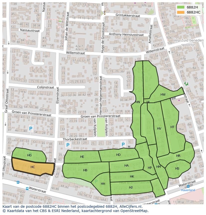 Afbeelding van het postcodegebied 6882 HC op de kaart.