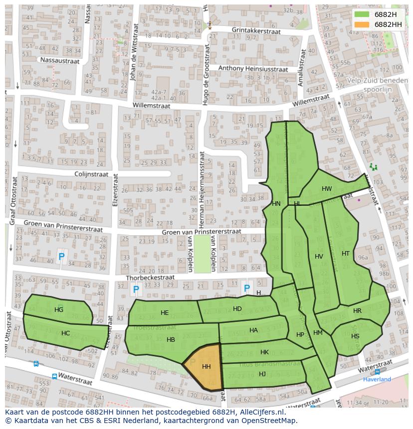 Afbeelding van het postcodegebied 6882 HH op de kaart.