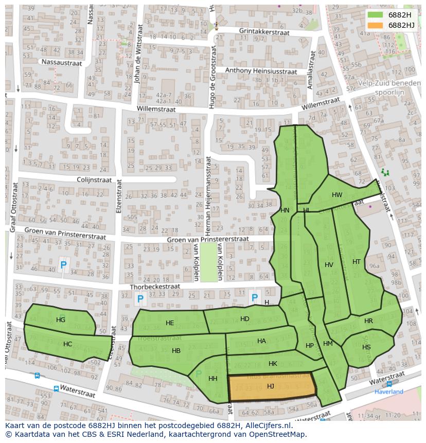 Afbeelding van het postcodegebied 6882 HJ op de kaart.