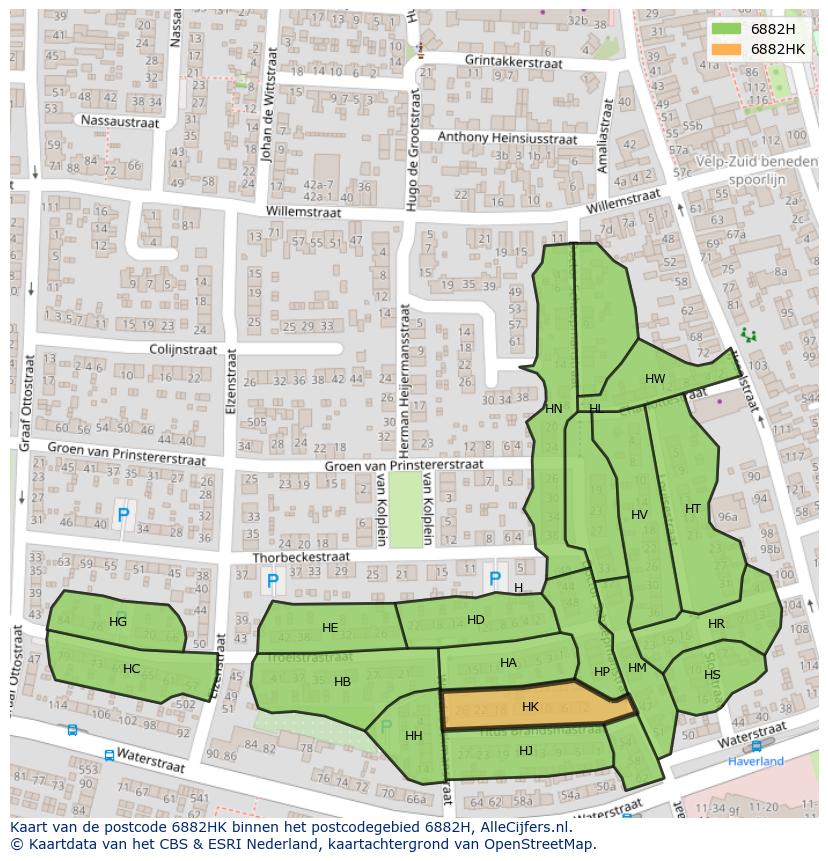 Afbeelding van het postcodegebied 6882 HK op de kaart.