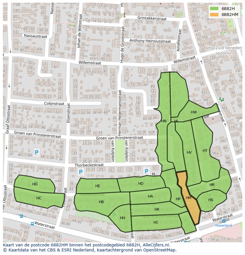 Afbeelding van het postcodegebied 6882 HM op de kaart.