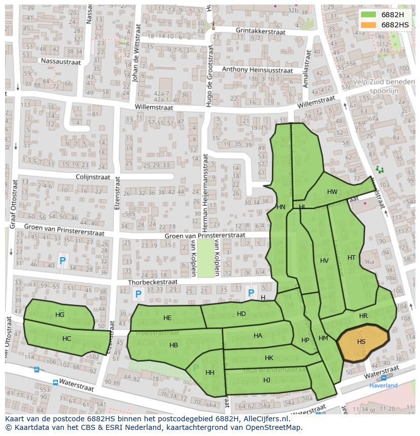 Afbeelding van het postcodegebied 6882 HS op de kaart.