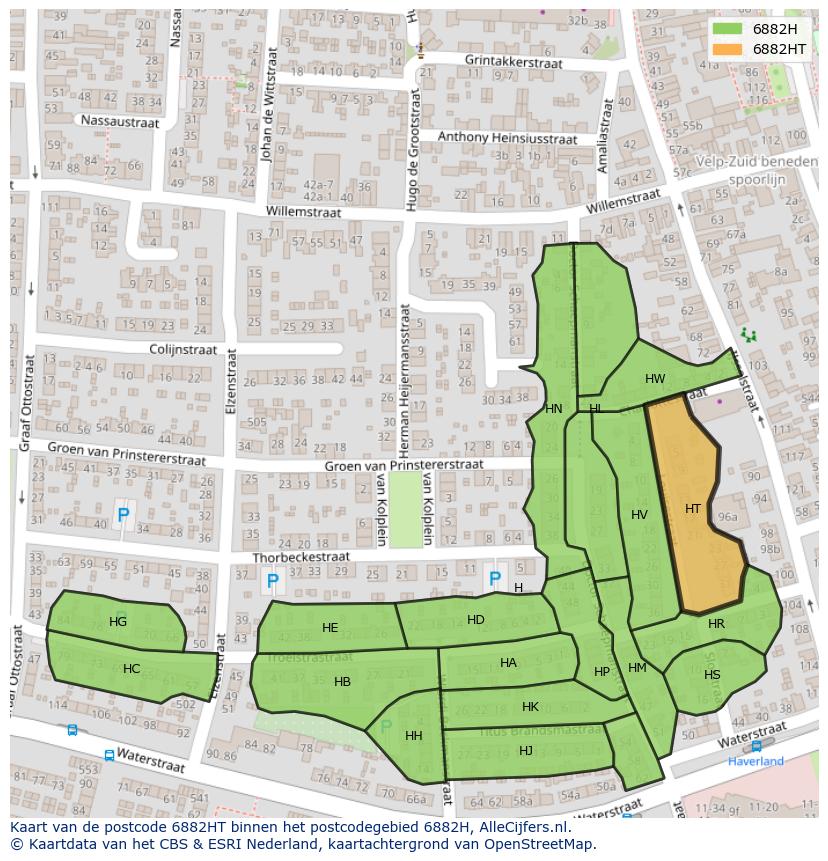Afbeelding van het postcodegebied 6882 HT op de kaart.