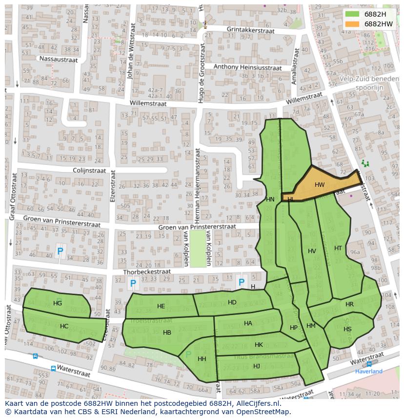 Afbeelding van het postcodegebied 6882 HW op de kaart.