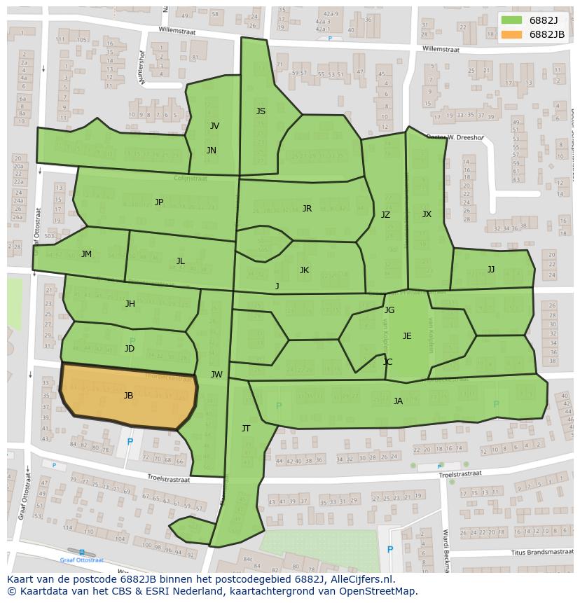 Afbeelding van het postcodegebied 6882 JB op de kaart.