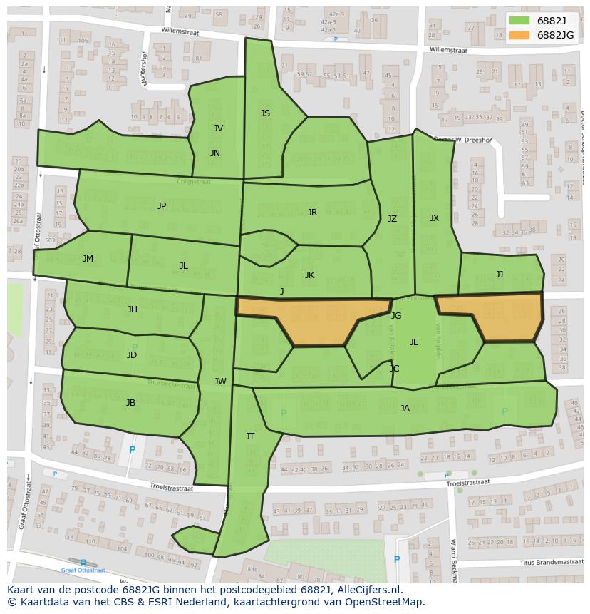 Afbeelding van het postcodegebied 6882 JG op de kaart.
