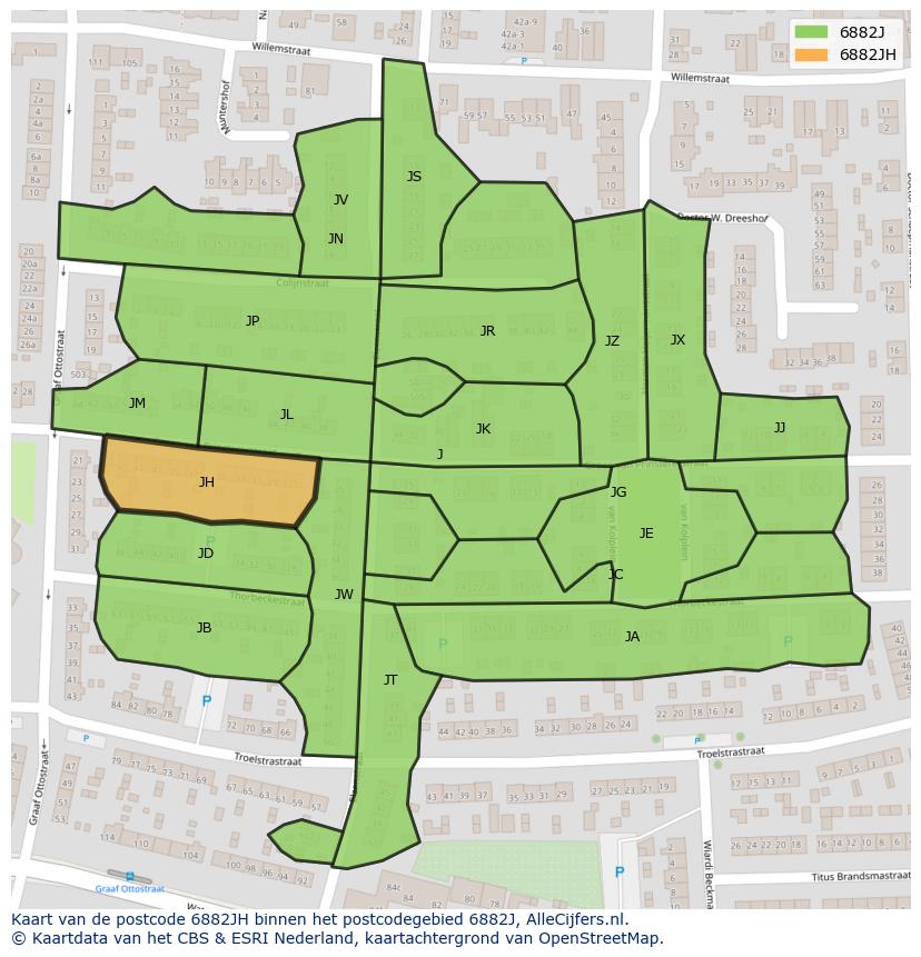 Afbeelding van het postcodegebied 6882 JH op de kaart.