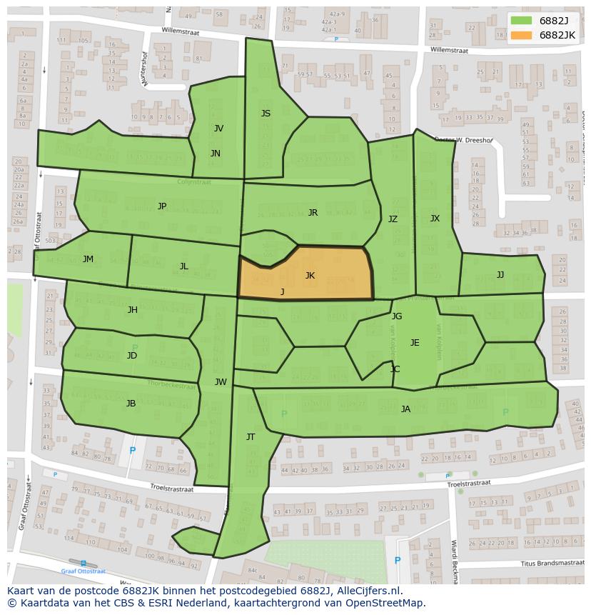Afbeelding van het postcodegebied 6882 JK op de kaart.