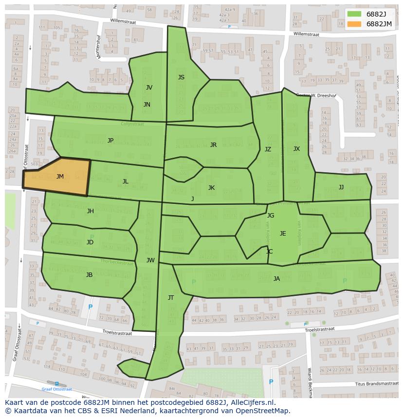Afbeelding van het postcodegebied 6882 JM op de kaart.