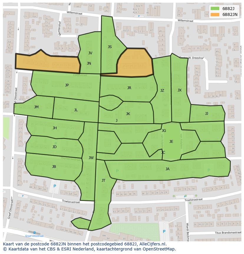 Afbeelding van het postcodegebied 6882 JN op de kaart.