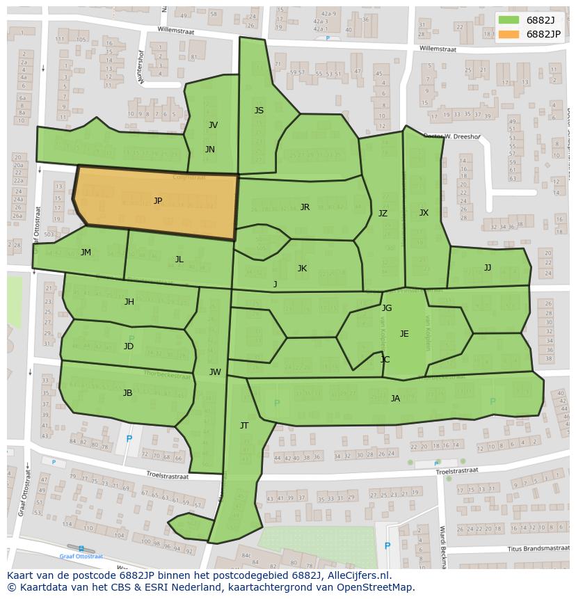 Afbeelding van het postcodegebied 6882 JP op de kaart.
