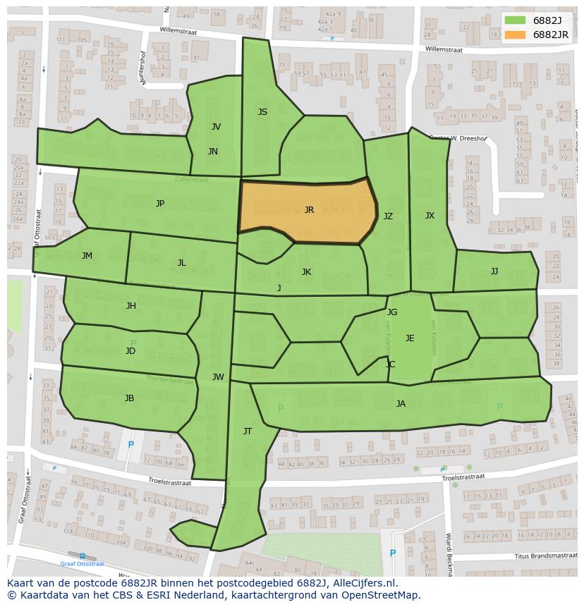 Afbeelding van het postcodegebied 6882 JR op de kaart.