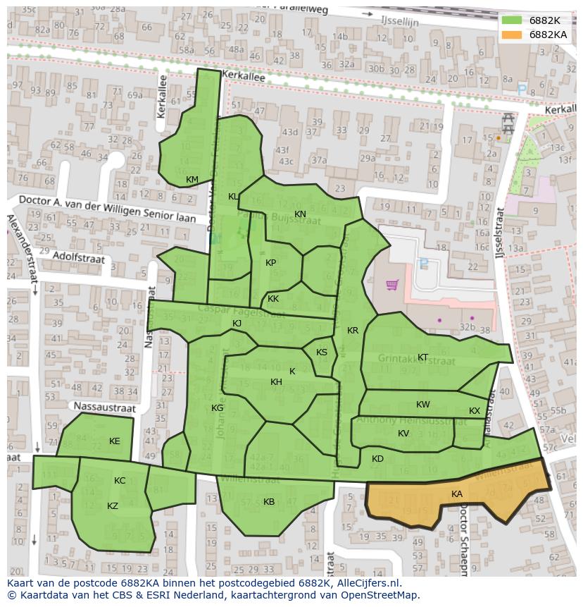Afbeelding van het postcodegebied 6882 KA op de kaart.