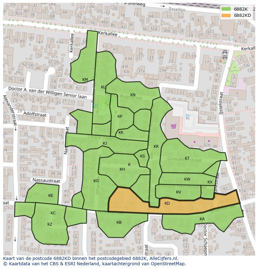 Afbeelding van het postcodegebied 6882 KD op de kaart.