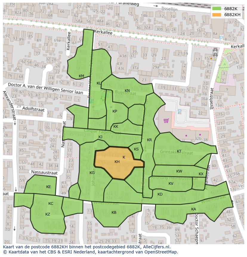 Afbeelding van het postcodegebied 6882 KH op de kaart.