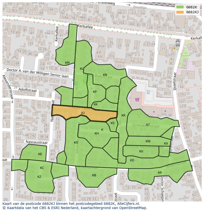 Afbeelding van het postcodegebied 6882 KJ op de kaart.