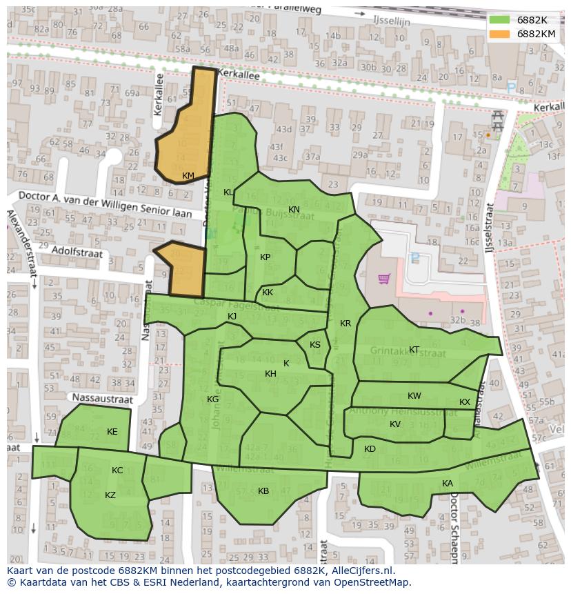 Afbeelding van het postcodegebied 6882 KM op de kaart.