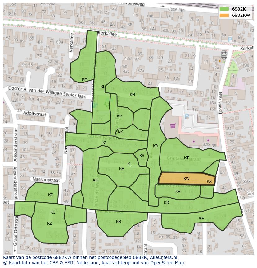 Afbeelding van het postcodegebied 6882 KW op de kaart.