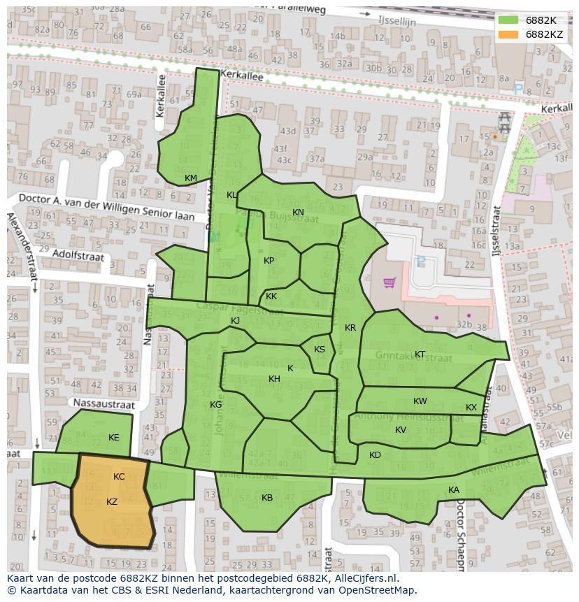Afbeelding van het postcodegebied 6882 KZ op de kaart.