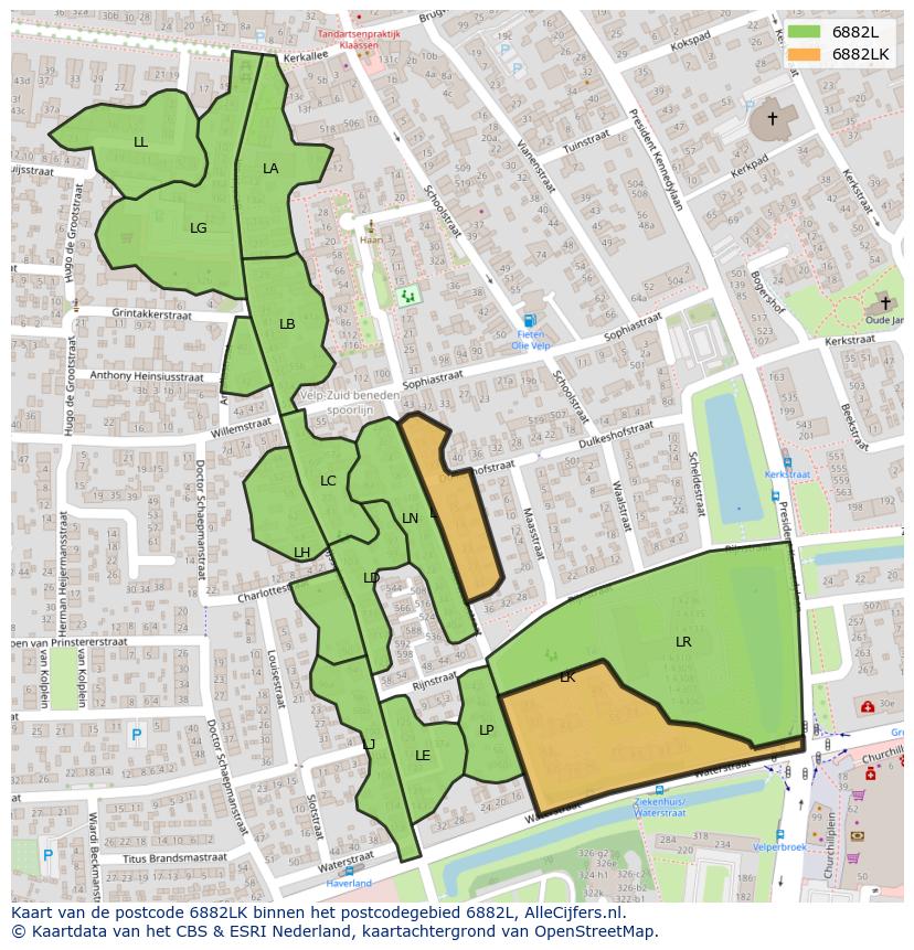 Afbeelding van het postcodegebied 6882 LK op de kaart.