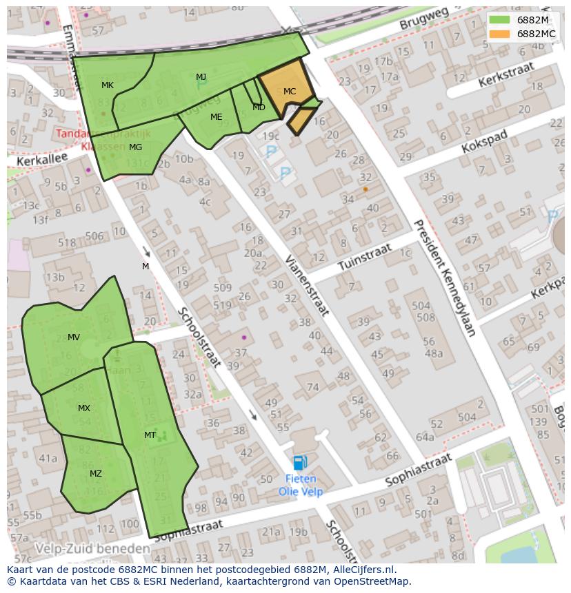Afbeelding van het postcodegebied 6882 MC op de kaart.