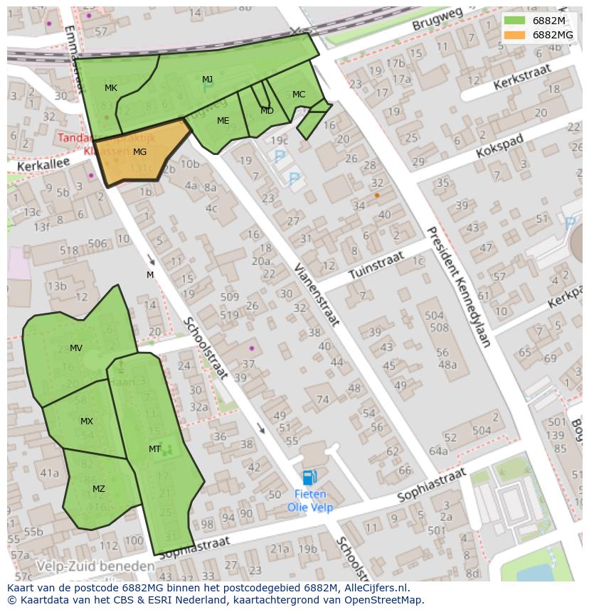 Afbeelding van het postcodegebied 6882 MG op de kaart.