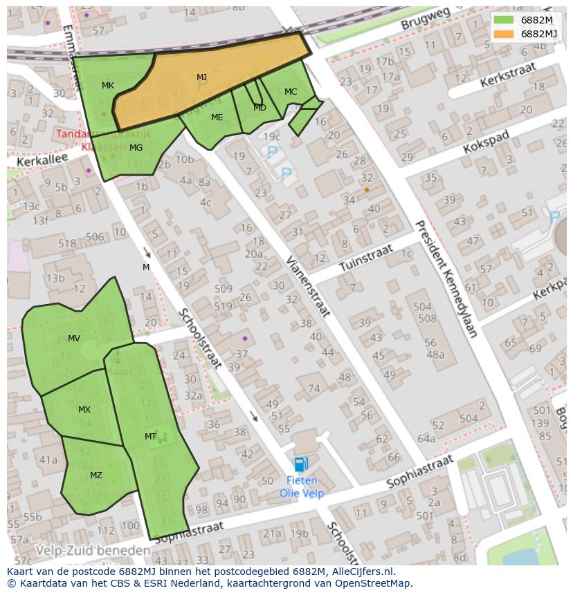 Afbeelding van het postcodegebied 6882 MJ op de kaart.
