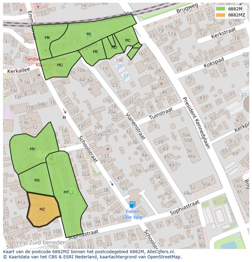 Afbeelding van het postcodegebied 6882 MZ op de kaart.