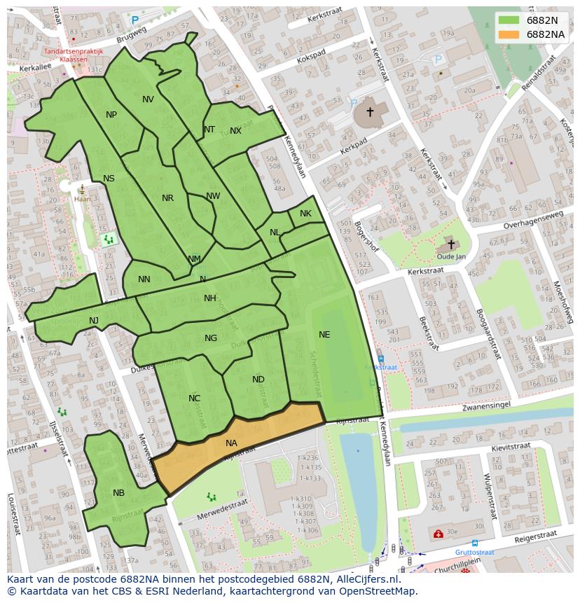 Afbeelding van het postcodegebied 6882 NA op de kaart.