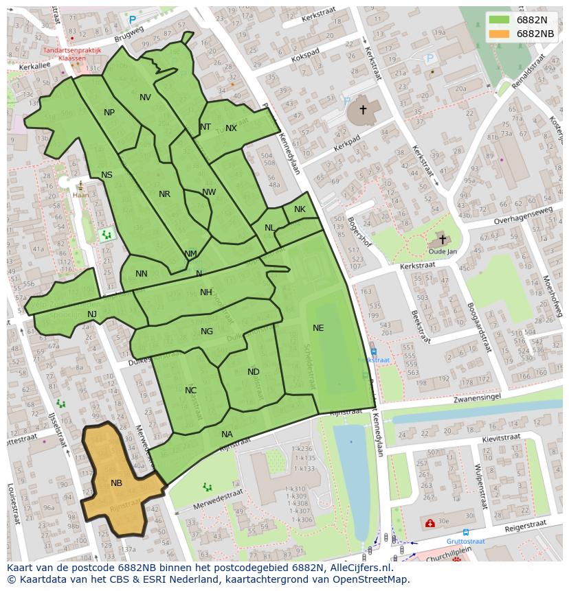 Afbeelding van het postcodegebied 6882 NB op de kaart.