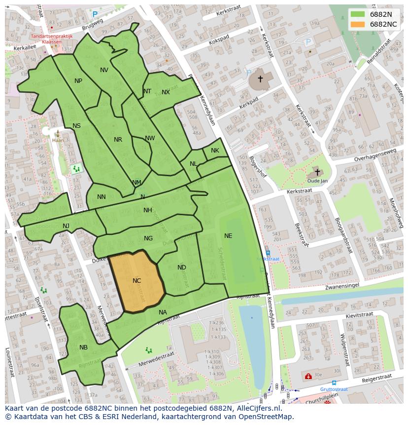 Afbeelding van het postcodegebied 6882 NC op de kaart.