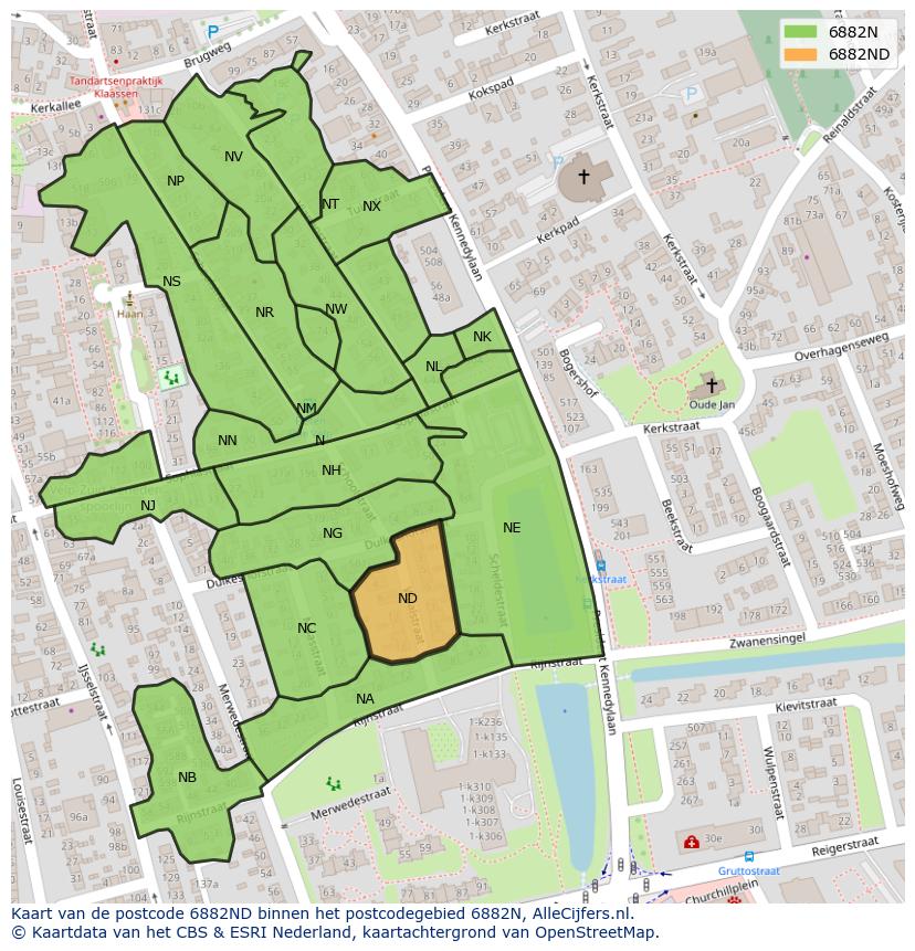 Afbeelding van het postcodegebied 6882 ND op de kaart.