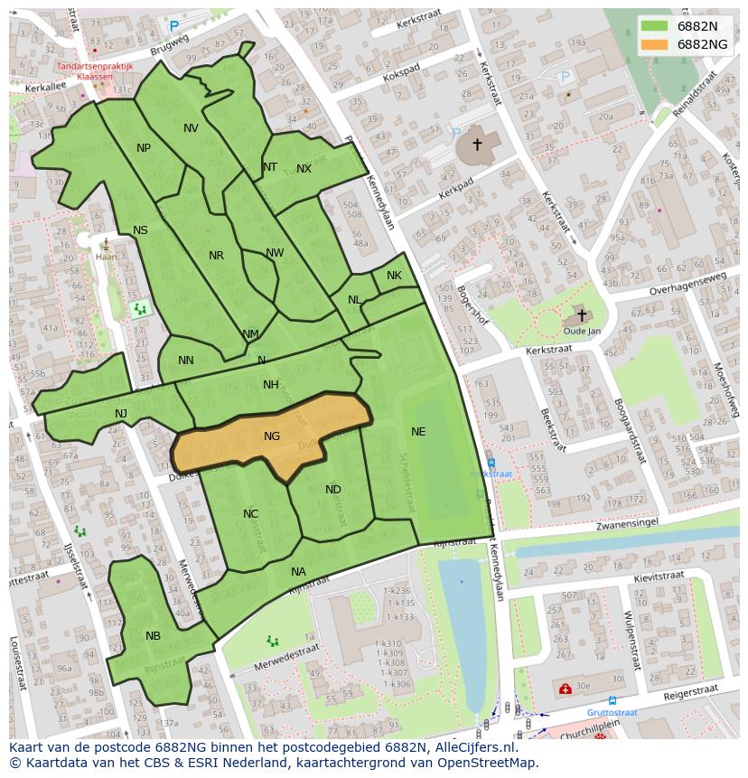 Afbeelding van het postcodegebied 6882 NG op de kaart.