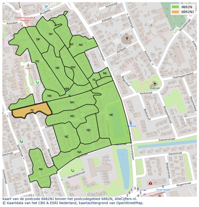 Afbeelding van het postcodegebied 6882 NJ op de kaart.