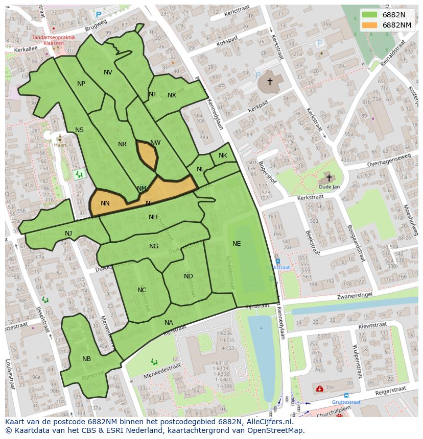 Afbeelding van het postcodegebied 6882 NM op de kaart.