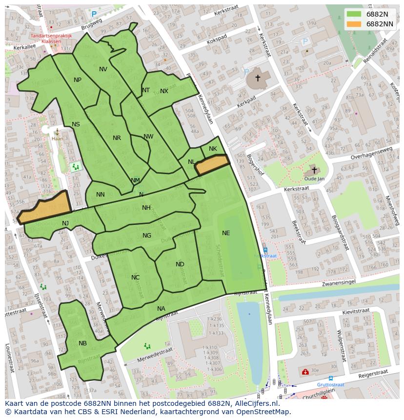 Afbeelding van het postcodegebied 6882 NN op de kaart.