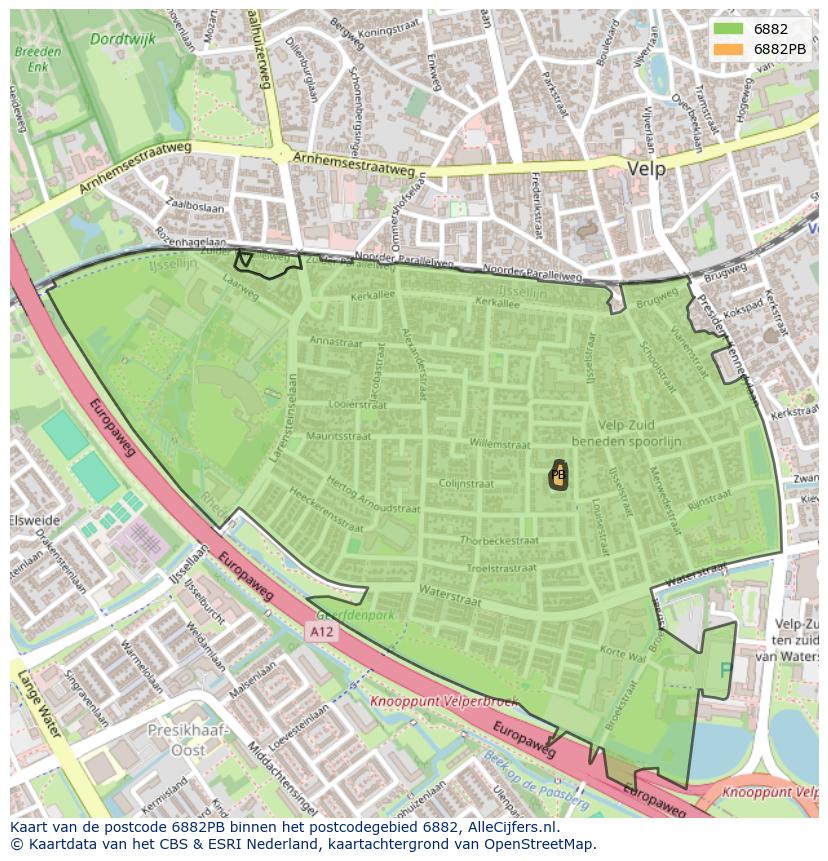 Afbeelding van het postcodegebied 6882 PB op de kaart.