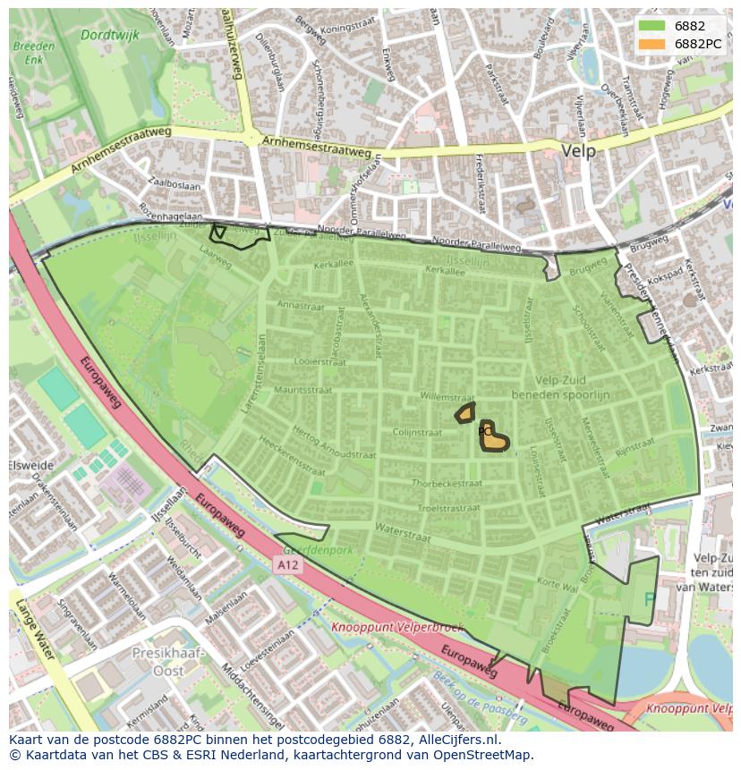 Afbeelding van het postcodegebied 6882 PC op de kaart.