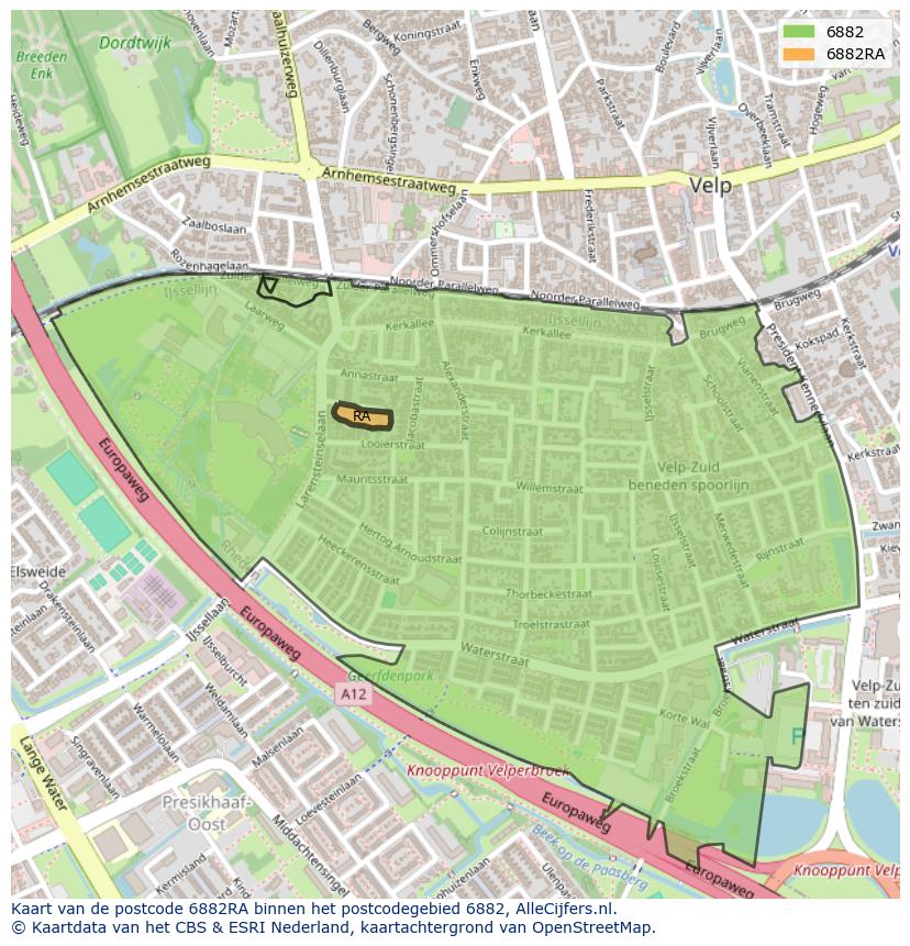Afbeelding van het postcodegebied 6882 RA op de kaart.