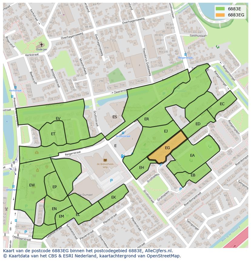 Afbeelding van het postcodegebied 6883 EG op de kaart.