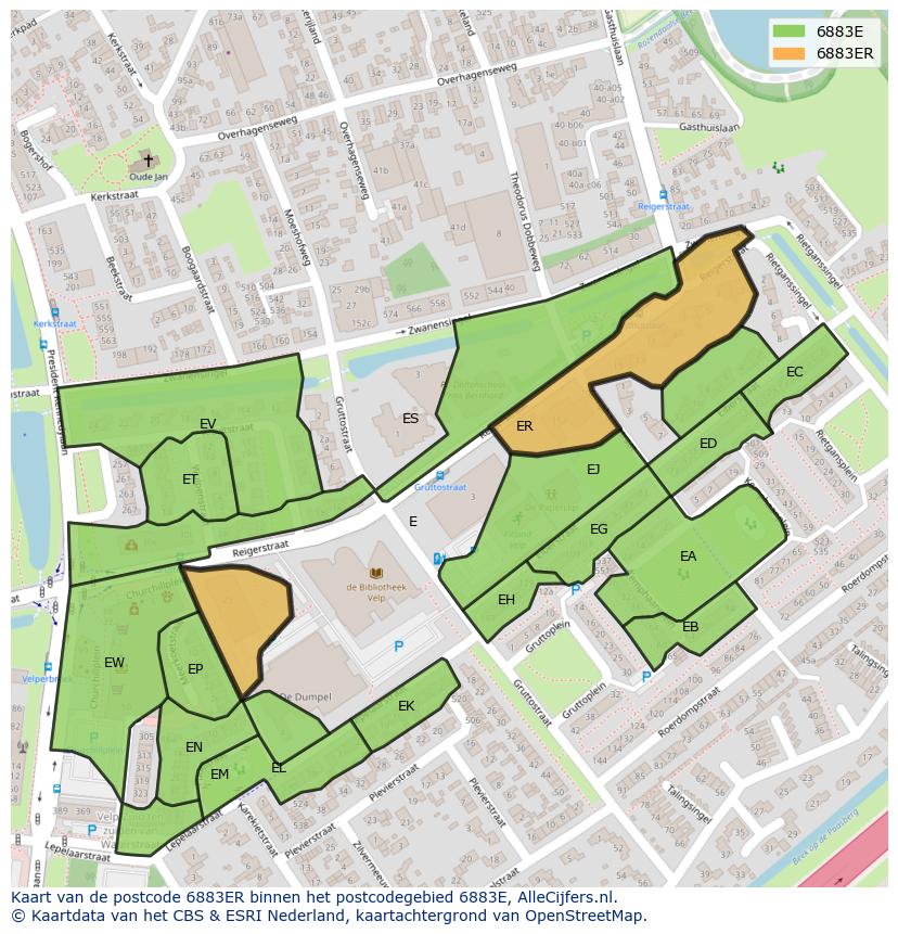 Afbeelding van het postcodegebied 6883 ER op de kaart.