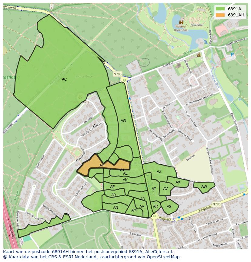 Afbeelding van het postcodegebied 6891 AH op de kaart.