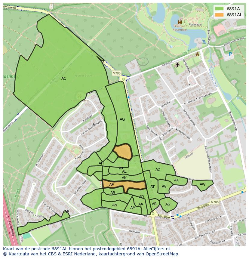 Afbeelding van het postcodegebied 6891 AL op de kaart.